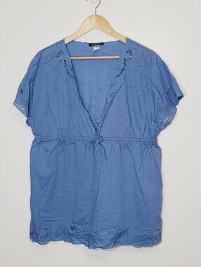 Vintage George Blue 100% Cotton Short Sleeve Eyelet Trim Details Size XLarge